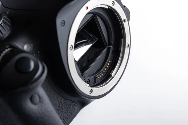 Close-up Dslr camera zonder lens — Stockfoto