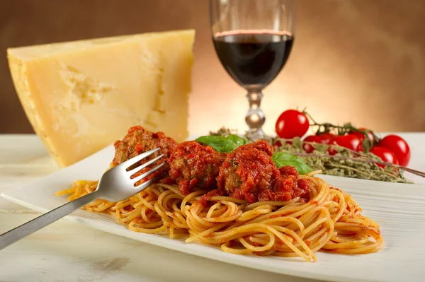 Włoskie Jedzenie Makaron Wina — Zdjęcie stockowe