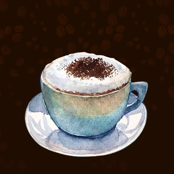 Copo de aquarela de cappuccino — Fotografia de Stock