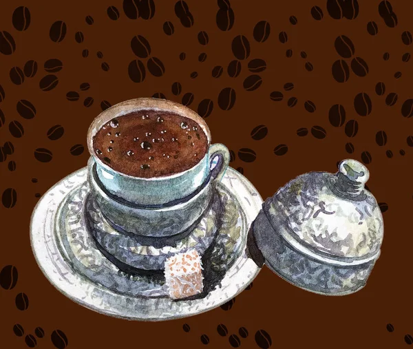 Akvarelu šálek turecké kávy — Stock fotografie