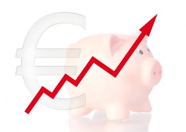 euro simgesini ve kumbara ile yukarı doğru kırmızı diyagramı