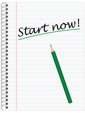 Şimdi, yeşil kalem ve çizgiler yüzük Bond yazı defteriyle başlayın