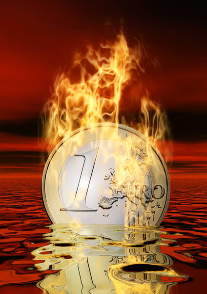 Burning Euro Coin close up shot