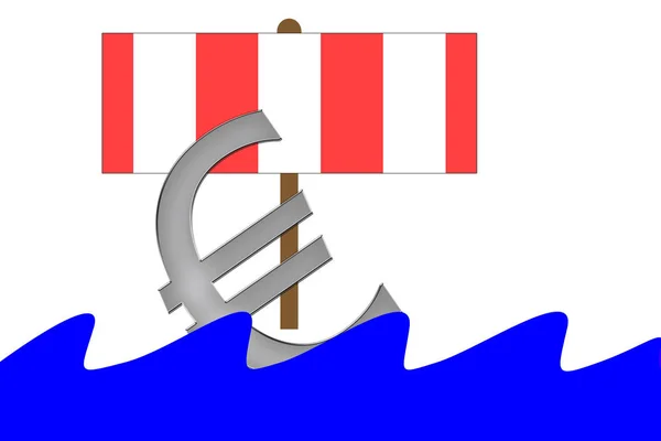 Символ Евро Парусом Плавающим Воде Волнами — стоковое фото