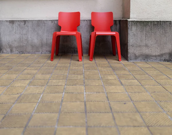 Γκρο Πλαν Φωτογραφία Του Κόκκινο Καφετέρια Καρέκλες Εξωτερική — Φωτογραφία Αρχείου