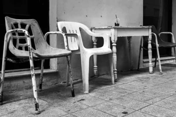 Γκρο Πλαν Φωτογραφία Υπαίθρια Καφετέρια Καρέκλες — Φωτογραφία Αρχείου