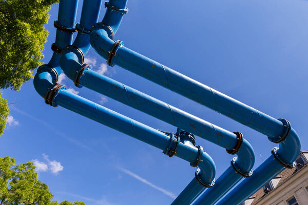 Supply Pipes at Construction Site on blue sky background 