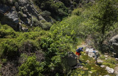 iki erkek yeşil dağlarda. Takım çalışması