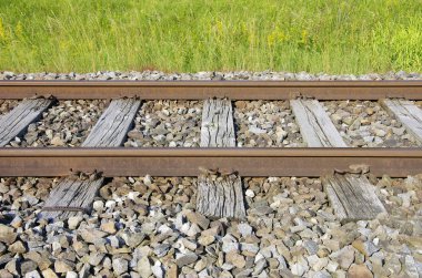 Tren yolu ayrıntıları açık yakın çekim fotoğraf 
