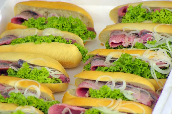 Close Photo Fresh Sandwich Ham Vegetables — Stock Photo, Image