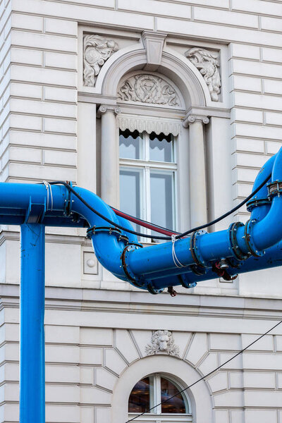 Supply Pipes at Construction Site on building background 