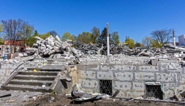 Şantiye fotoğraf mavi gökyüzü arka plan üzerinde inşaat ile