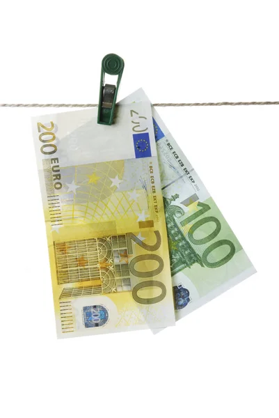 Isolated Euro Hanging Clothesline — Stock Photo, Image