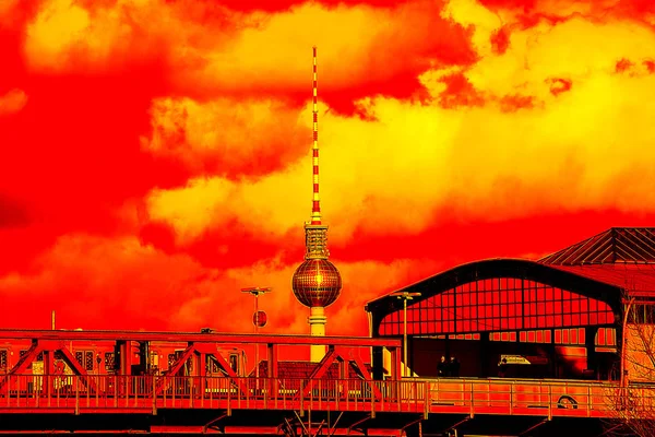 Zdjęcie Pięknego Miasta Berlin Wieczorem Światło — Zdjęcie stockowe