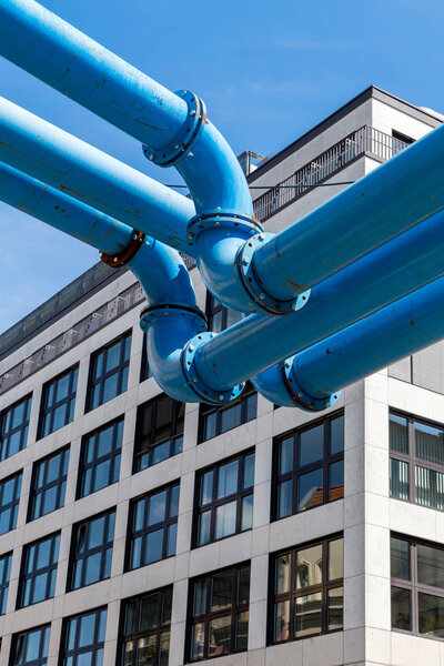 Supply Pipes at Construction Site on blue sky background 