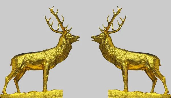 Pair Golden Statues Male Deer — Stock Photo, Image