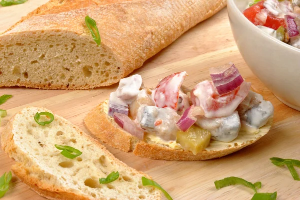 Some Fresh Organic Herring Salad Bread — Stock Photo, Image