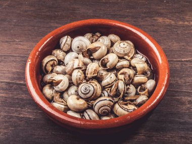 Salyangoz pişmiş, Escargots rustik, tipik İspanyol Tapa hizmet