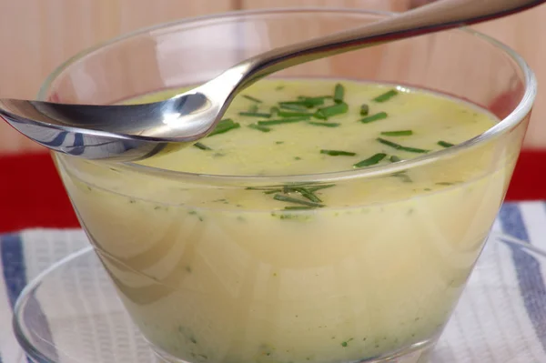 Brokkoli Cremesuppe Glasbecher Nahaufnahme — Stockfoto