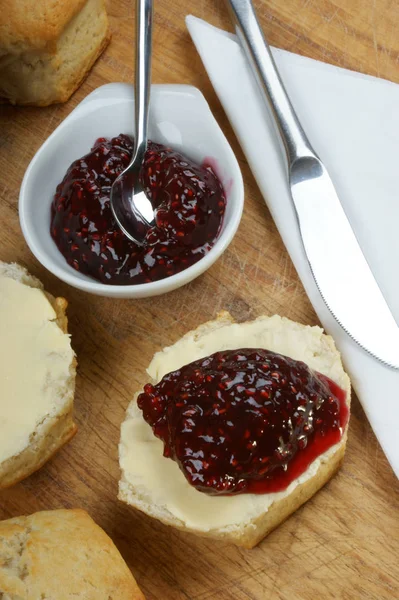 Foto Cerca Postre Casero Con Pan Mermelada — Foto de Stock