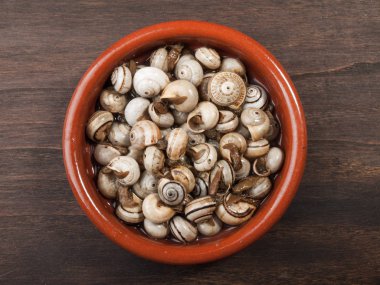 Salyangoz pişmiş, Escargots rustik, tipik İspanyol Tapa hizmet