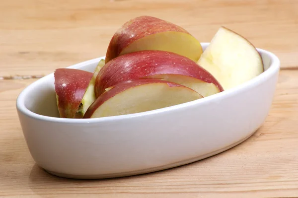 Sliced Apple White Bowl Close — Stock Photo, Image