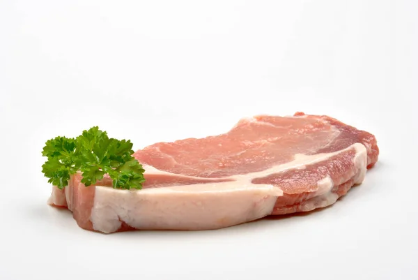 One Raw Organic Pork Chop Parsley — Stock Photo, Image