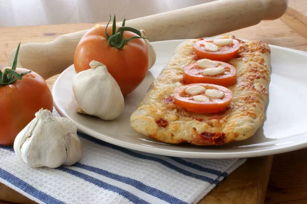Primer Plano Sabrosa Pizza Italiana Casera Margarita — Foto de Stock