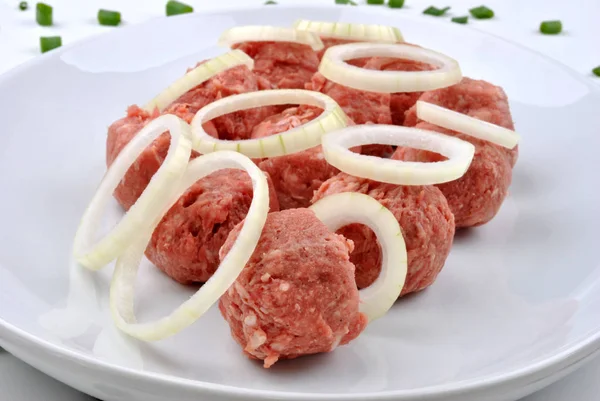 Bolas Carne Picadas Orgânicas Uma Chapa — Fotografia de Stock