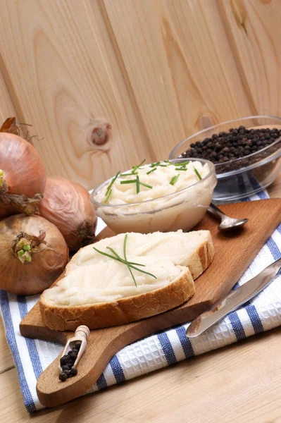 Close Photo Tasty White Butter Bread Wooden Board — Stock Photo, Image