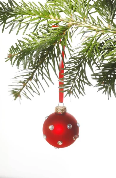 Primo Piano Red Christmas Ball Isolato Sfondo Bianco — Foto Stock