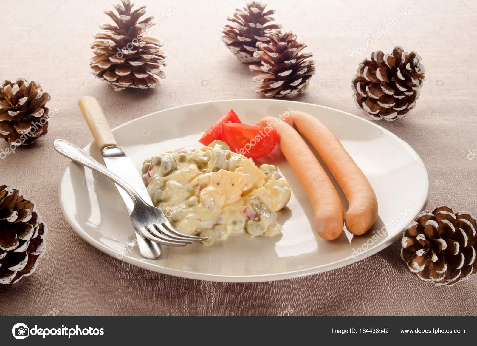 Potato Salad Vienna Sausage Tomato Plate Pine Cone Christmas