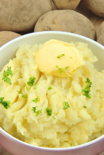 Heiße Kartoffelpüree Schüssel Nahaufnahme — Stockfoto