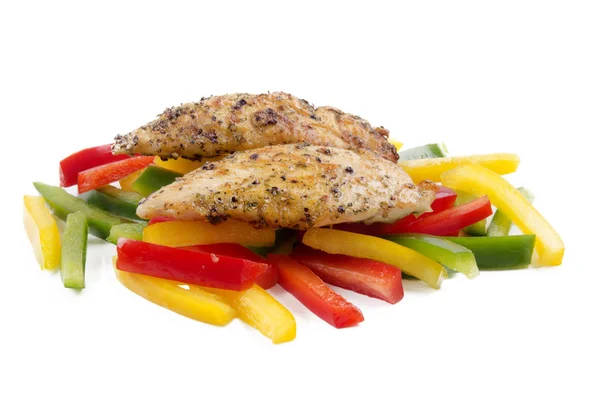 Grillowany Filet Kurczaka Paski Kolorowych Papryk — Zdjęcie stockowe