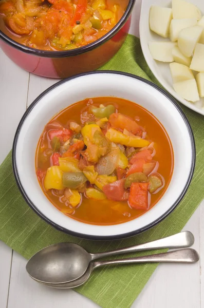 Authentic Vegetarian Hungarian Letcho Potatoes — Stock Photo, Image