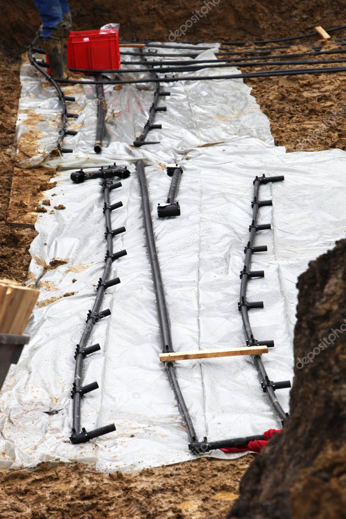 Geothermal Heating System Is Built The Heating Pipes Are Laid Into The Ground 