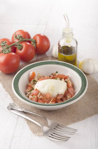 Tomato Salad Olive Oil Mozzarella Cheese — Stock Photo, Image