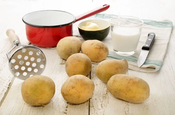 Ingredienti Utensili Cucina Fare Purè Patate — Foto Stock