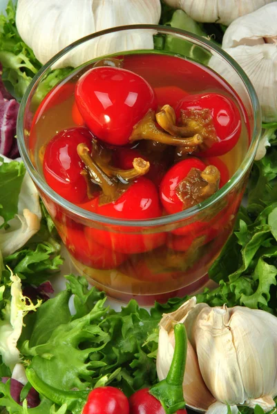 Primo Piano Foto Peperoncino Verdure Insalata Ciotola Sfondo Tavolo — Foto Stock