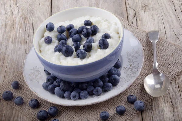 Healthy Breakfast Rice Pudding Organic Blueberries Royalty Free Stock Photos