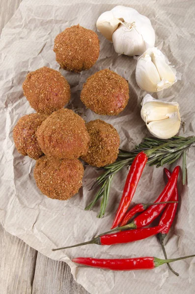 Spicy Meatballs Rosemary Garlic Chili Kitchen Paper — Stock Photo, Image