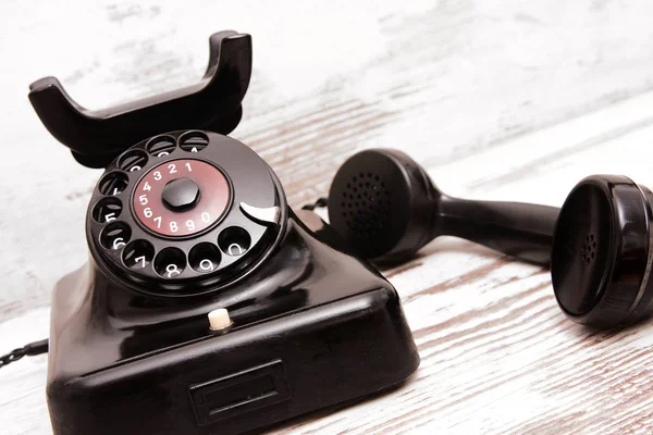 Vieux Téléphone Sur Table Bois — Photo