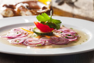 Bavyera sosis salata Close-Up masada