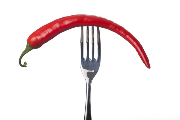 Red Hot Chili Paprika Mexikói Fém Villát Részlete — Stock Fotó