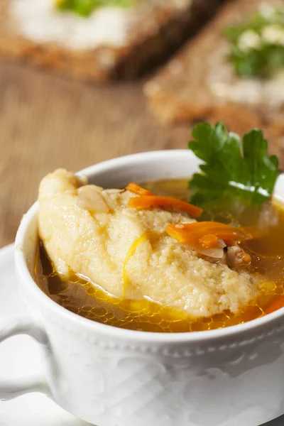 Close Tasty Bavarian Dumpling Soup Bowl — Stock Photo, Image