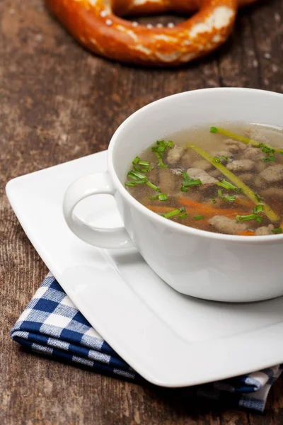 Close Tasty Homemade Bavarian Soup Bowl — Stock Photo, Image