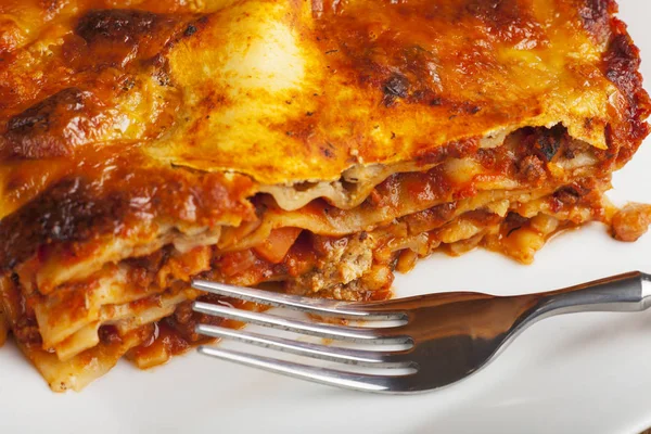 Hot Traditional Melted Lasagna Close — Stock Photo, Image