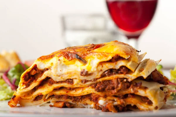 Traditional Lasagna White Plate Close — Stock Photo, Image