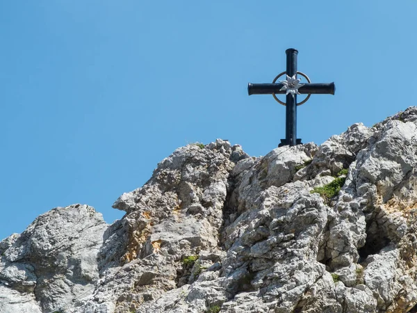 stock image photo of Wooden Cross On The Mountain Top 