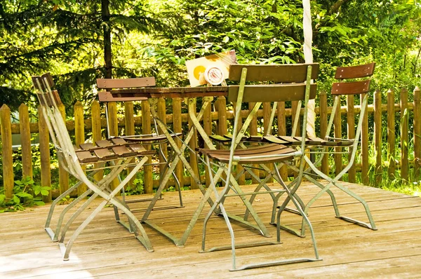 German Beer Garden Wooden Chairs Outdoor — Stock Photo, Image